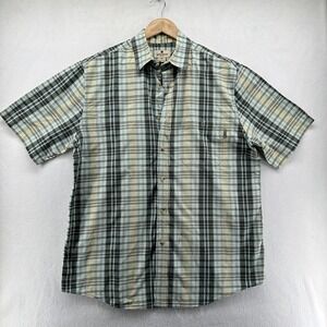 Woolrich Shirt Mens Large Green Blue‎ Plaid Short Sleeve Button Front Cotton